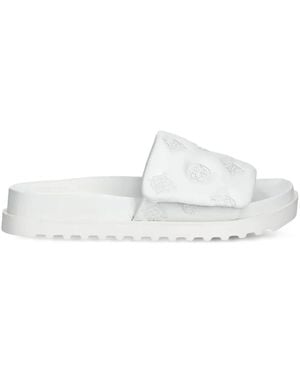 Guess Fabio Embroidered Flat Sandals - White
