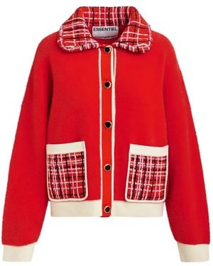 Essentiel Antwerp Tweed-Collar Patch-Pocket Cardigan - Red