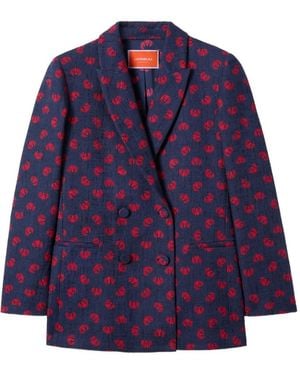 La DoubleJ Floral-Print Double-Breasted Blazer - Blue