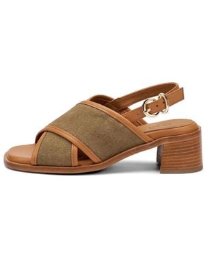 Frau Crossover-Strap Block-Heel Sandals - Brown