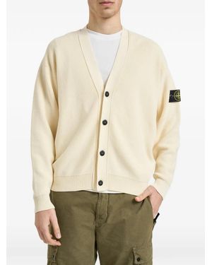 Stone Island Button Logo-Patch Cardigan - Natural