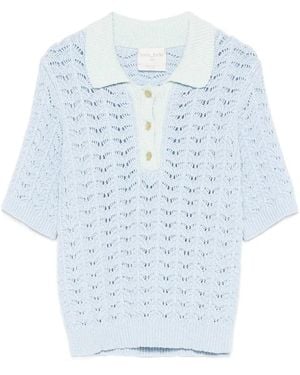 forte_forte Crochet-Knit Polo Top - Blue