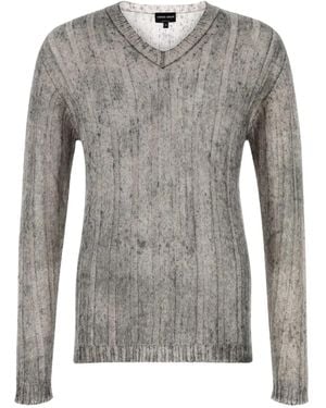 Giorgio Armani Maglione Mélange Con Scollo A V - Grigio