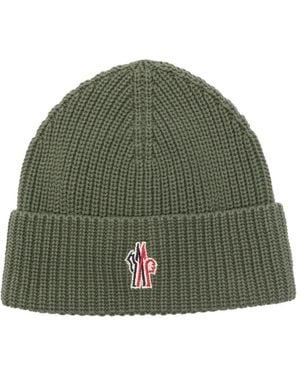 Moncler Logo-Patch Ribbed Beanie Hat - Groen