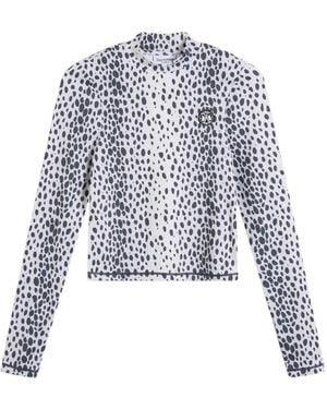 Juicy Couture Cheetah-Print Long-Sleeve Top - White