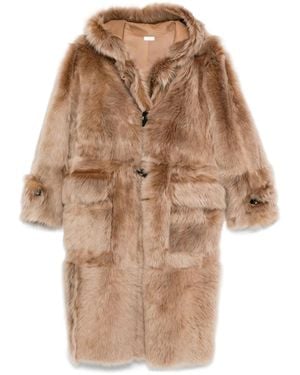 UTZON Cherie Hooded Shearling Coat - Natural