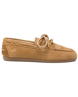 POSA Contrast-Stitch Lace-Up Boat Shoes - Brown