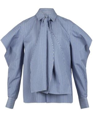 Sacai Ruffled-Sleeve Pussy-Bow Shirt - Blue