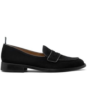 Thom Browne Suede Varsity Penny Loafers With Leather Soles - Black
