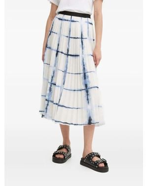 Munthe Pleated Grid-Print Midi Skirt - Blue