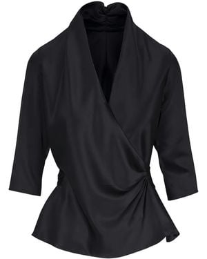 Peter Cohen Belted Silk Blouse - Blue
