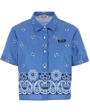 Miu Miu Paisley-Print Poplin Shirt - Blue