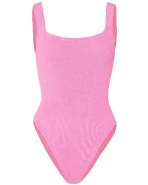 Hunza G Crinkle-Effect Square-Neck Swimsuit - Pink