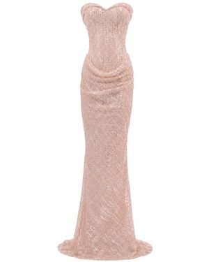 Gemy Maalouf Bead-Embellished Sweetheart-Neckline Gown - Pink