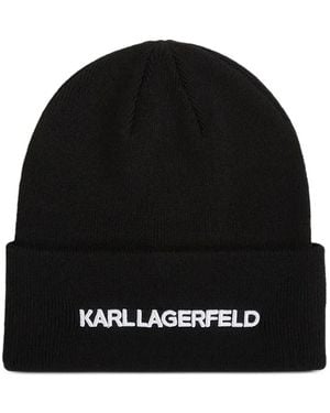 KARL LAGERFELD Logo-Embroidered Beanie Hat - Black