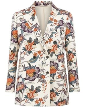 Ibrigu Floral-Print Double-Breasted Blazer - White