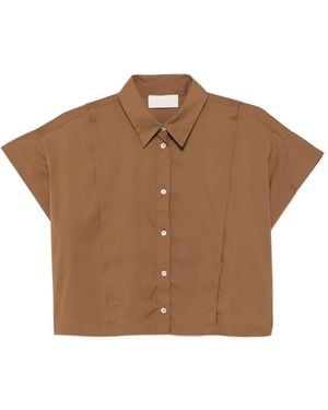 iBlues Cropped Button-Down Shirt - Brown