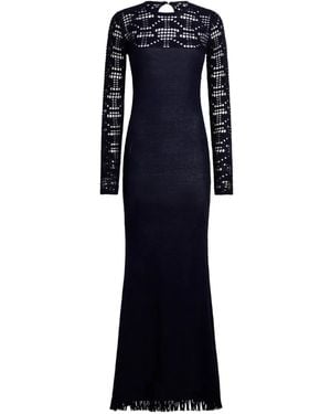 Etro Long Cotton Dress With Crochet-Effect Insert - Blue