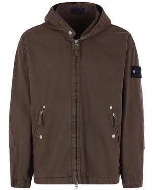 Stone Island Logo-Patch Hooded Jacket - Brown