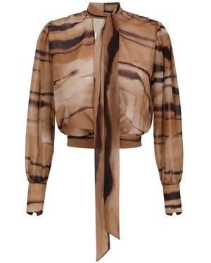 Elisabetta Franchi Chiffon Blouse With Tiger Print - Natural