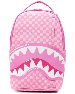 Sprayground Check-Pattern Shark-Mouth Backpack - Pink