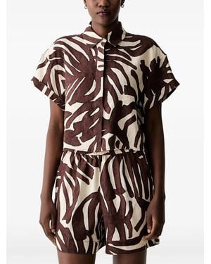 Benetton Leaf-Print Short-Sleeve Shirt - Black