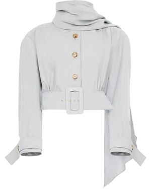 Chloé Cropped Scarf-Detail Belted Jacket - Weiß
