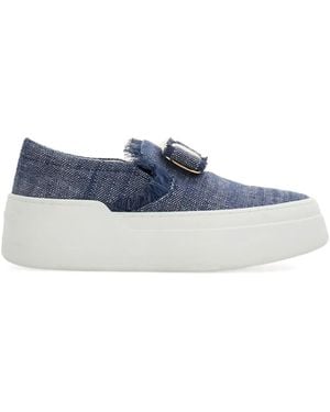 Ferragamo Buckle Frayed Slip-On Sneakers - Blue