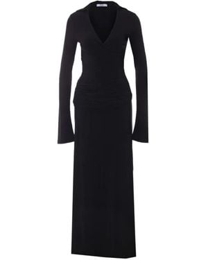 ELEH Ruched Long-Sleeve Maxi Dress - Black