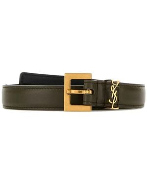 Saint Laurent Logo-Lettering Belt - Green
