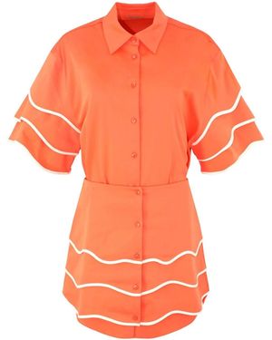 Alexis Solan Scallop-Trim Shirt Dress - Orange