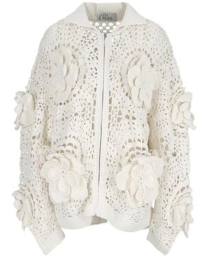 GIUSEPPE DI MORABITO Floral-Appliqué Cardigan - White