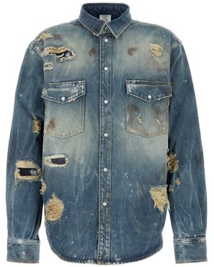 Vetements Distressed Denim Shirt - Blue