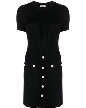 Sandro Ribbed-Knit Button-Embellished Minidress - Black