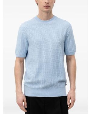 BOSS Waffle-Knit Short-Sleeve Sweater - Blue