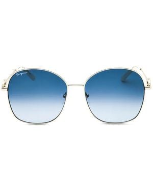 Ferragamo Eyewear Gancini Round-Frame Sunglasses - Blue