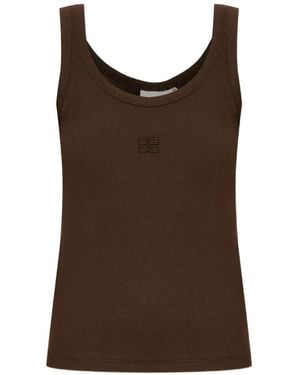 Gestuz Ribbed-Knit Logo-Embroidered Top - Brown