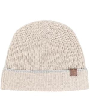 Eleventy Gerippte Beanie Mit Logo-Patch - Natur