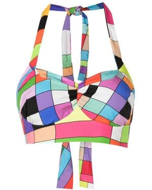 Amir Slama Geometric-Print Cropped Top - White