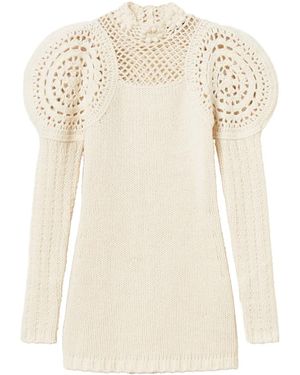 Twinset Crochet-Detailed Puff-Sleeve Dress - Natural