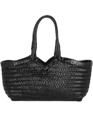 Bully Braided Leather Shoulder Bag - Black