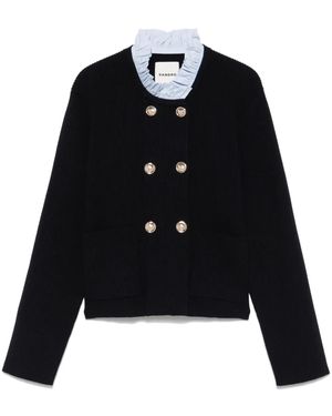 Sandro Ruffled-Collar Wool And Cotton-Blend Cardigan - Black