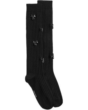 Simone Rocha Crystal-Embellished Ribbed Socks - Black