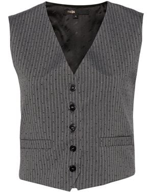 Maje Rhinestone-embellished Pinstripe Waistcoat - Grey