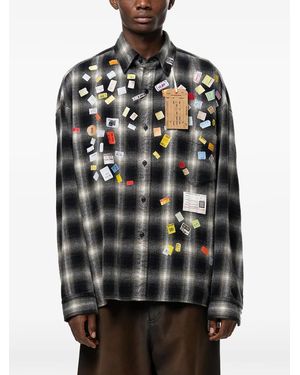 Maison Mihara Yasuhiro Price Sticker Printed Check Shirt - Black