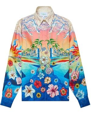 CASABLANCA L'Envol Printed Silk Shirt - White