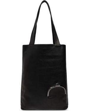 discord Yohji Yamamoto Large Kiss-Lock Leather Tote Bag - Black