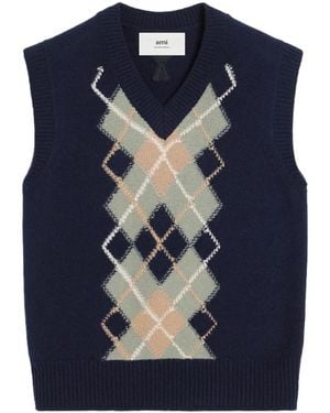 Ami Paris Pullunder Mit Argyle-Muster - Blau