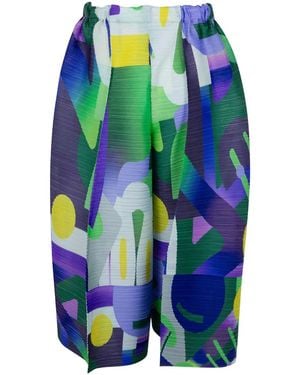 Pleats Please Issey Miyake Abstract-Print Pleated Shorts - Blue