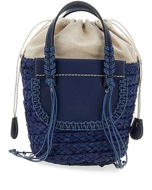 CUBA LAB Habanera Woven Top Handle Bucket Bag - Blue